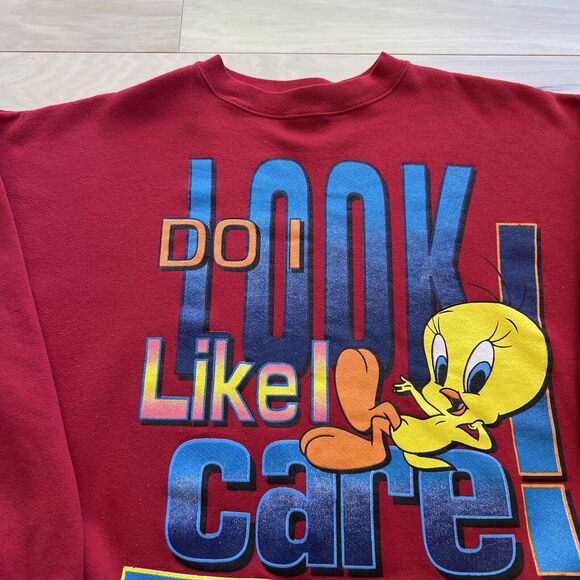 Vintage Tweety Bird Sweatshirt XL Red Fleece Pullover - Picture 3 of 7